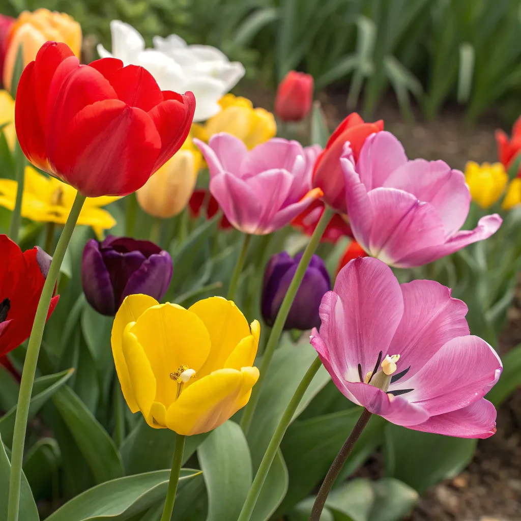 Colorful tulip blossoms in full bloom